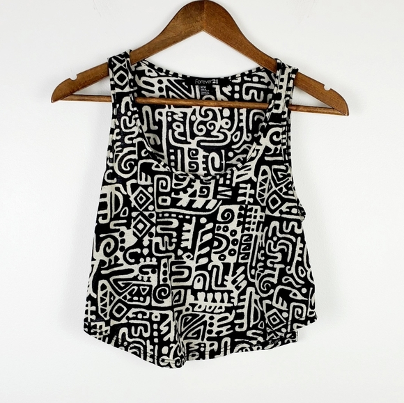 Forever 21 Womens Aztec Tank Top Cropped Black White Juniors Size Medium M Y2K - Picture 2 of 9